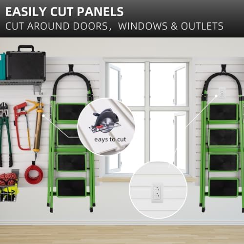 FRAYSCENT Slat Wall Paneling Garage Wall Organizer, Slatwall Panels Garage Tool Organizer Wall Mount Garage Slat Wall Storage Systems, Slat Board PVC Wall Panels Garage Storage (White, 4ftx2ft) - Image 6