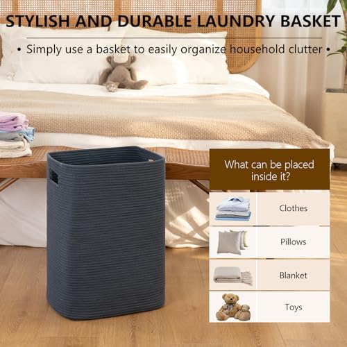 OIAHOMY Laundry Hamper Laundry Basket Cotton Rope Storage Baskets Blue - Image 5