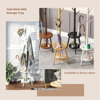 Freestanding Coat Rack with Umbrella Organizer Tray Bamboo Coat Tree Rack with 8 Hook Stand for Clothes Bag Hats Entryway Hanger Stand (Umbrella Tray, White) - Image 4