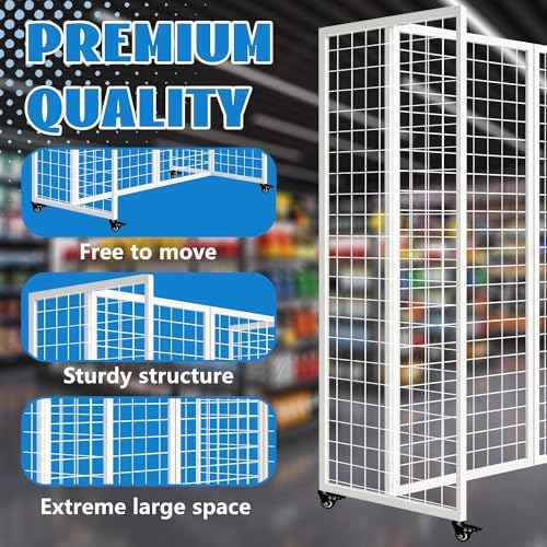Grid Wall Panels with Wheels, 4 x 5.5Ft Gridwall Panel Display Stand, Sturdy Art Display Panels, Grid Display Stand, White - Image 4