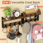 29'' Rustic Coat Rack Wall Mount with Shelf, Solid Wood Coat and Key Hanger with 11 Metal Hooks, Farmhouse Wall Organizer for Mail, Entryway Wall Hangers for Hats, Clothes, Backpacks, Mudroom - Image 4