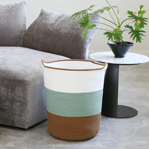 Sea Team Large Woven Cotton Rope Laundry Basket with Handles, 20 x 14 in - Image 2