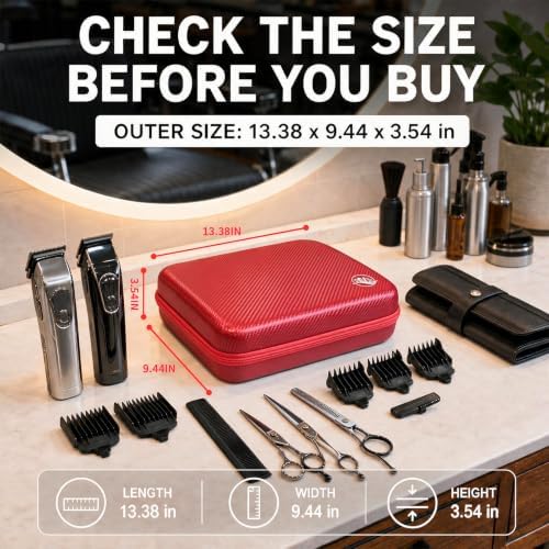 Boobowl Hard Travel Case for Hair Clippers, Barber Tool Organizer, Red - Image 6