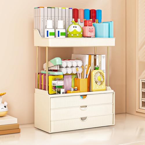 caktraie Bathroom Organizers and Storage - 3 Drawers 2 Tier Makeup Organizer, Cosmetic Storage Drawer for Dresser Countertop and Bathroom Vanity for Large Skincare, Perfume, Cream White - Image 3
