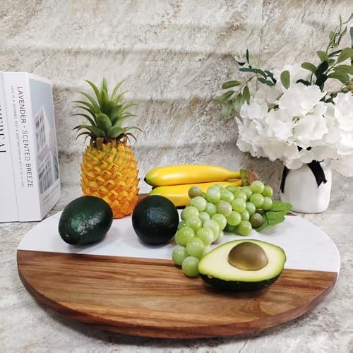 18" Marble & Wood Lazy Susan Turntable, Rotating Serving Tray - Image 4