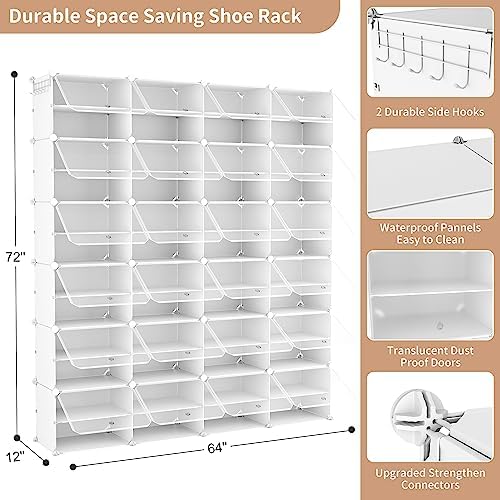ROJASOP Shoe Storage Cabinet, 12-Tier Shoe Organizer 96 Pairs Extra Large Plastic Shoe Rack with Covers Portable Shoe Rack Organizer with Doors Big Shoe Rack for Closet Entryway Bedroom - Image 3
