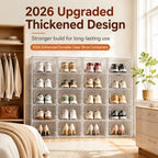 Clear Shoe Storage Boxes,2026 2nd Gen Thickened Hard Plastic Stackable Organizer with Magnetic Door,Folding Shoe Racks for Closet,Large Sneaker Display Cases for Sneakers and Ankle Boots,6 PCS - Image 3