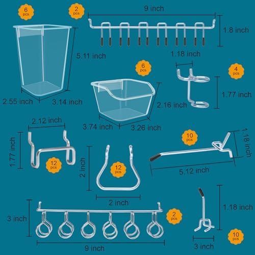 248PCS Pegboard Accessories Organizer Kit,1/8 and 1/4 inch Pegboard Hooks Assortment, Pegboard Bins, Metal Hooks for Hanging Storage (Transparent) - Image 3