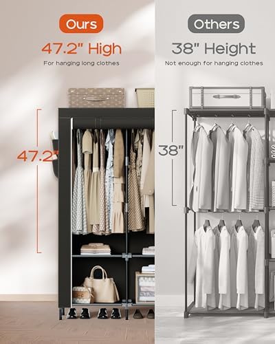CASAMAYA Portable Closet, 34 Inch Large Capacity Wardrobe Closet with Cover, Clothes Storage Organizer with Shelves and 2 Hanging Rods, Easy to Assembly, Black PCT202B01 - Image 3