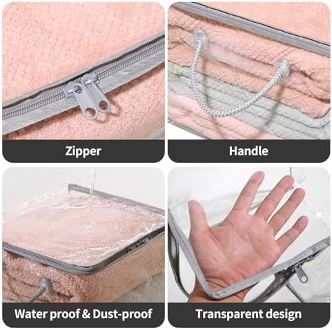 10 PCS Clear Zippered Storage Bags with Handles,Sweater Storage with Two-way Zipper,Foldable Closet Organizer Bed Sheet Organizer,Cube Plastic Organizer,Bag,Bin,for Clothes,Towel-GY - Image 3
