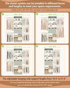 Small Closet System, 3.2-6.8FT Small Closet Organizer with 2 Wooden Drawers & 5 Hanging Rods, Can Fit 37.5 to 81.9 inch Walk-in Closet System, Built-in, Crab Green, Enclosed Storage Volume 2.32 ft³ - Image 4