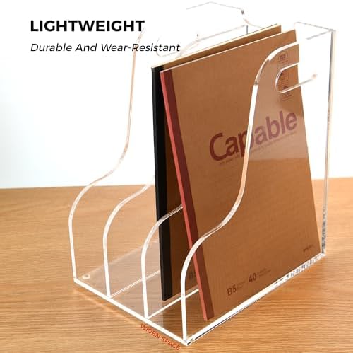 3 Vertical Compartments File Holder, Clear Acrylic Desk Organizer and Storage Bins Holding for Magazines, Binders, Notebooks, Envelopes, Multi-purpose Document Organizer for Home Office - Image 5