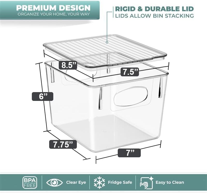 Sorbus Medium Plastic Storage Bins with Lids (8 Pack) – Clear Bins for Kitchen, Pantry, Fridge, Cabinet, and Refrigerator Organization – Stackable Storage Containers - Image 2