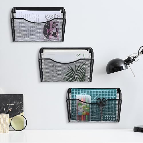 Tenceur 3 Pcs Wall File Holder Hanging, 13.19 x 12.2 x 3.07 Inch, Black - Image 5