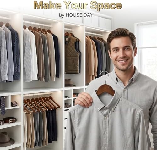 HOUSE DAY Premium Wooden Hangers 30 Pack, 17.5" Smooth Wood Clothes Hangers - Image 2