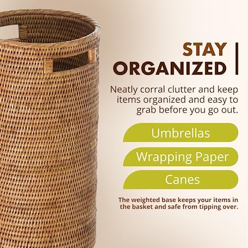 KOUBOO La Jolla Rattan Umbrella Stand, Handmade, Honey Brown, Umbrella Holder, Sturdy, Walking Sticks, Canes, Entryway, Mudroom, Office, Dip Tray, Home Decor - Image 5
