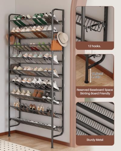 9-Tier Freestanding Shoe Rack, Metal Shoe Shelf Holds 36 Pairs - Image 3