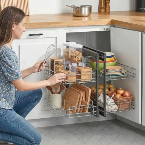 Blind Corner Pull Out Organizer for 36" Cabinet Left Open & Right Open, Compatible 2 Tier 4 Shelves Adjustable Height,900-Square - Image 2