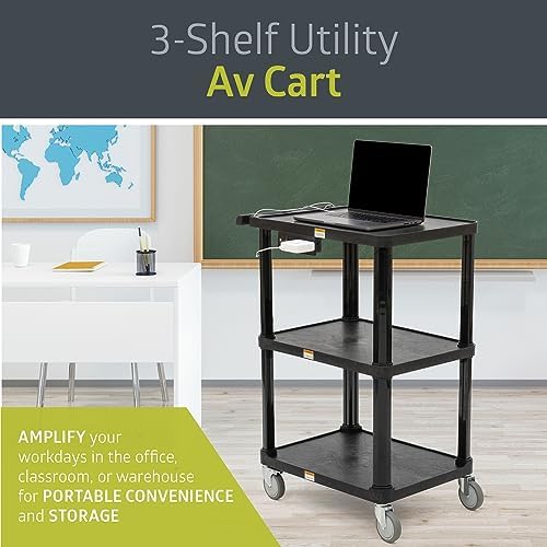 Pearington 3-Shelf Mobile Utility Cart with 3 Outlets and 8' Cord, Heavy-Duty Service Cart for Offices and Warehouses with 3 Shelves, Black, 2 Pack - Image 2