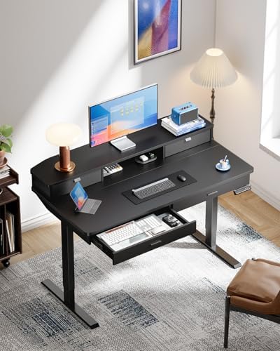 HUANUO 55 x 30 inch Electric Standing Desk with 2 Wood Drawers, Adjustable Height Sit Stand Desk for Home Office, Ergonomic Stand up Desk with 4 Memory Presets, 176 lbs Capacity, Black Top - Image 2