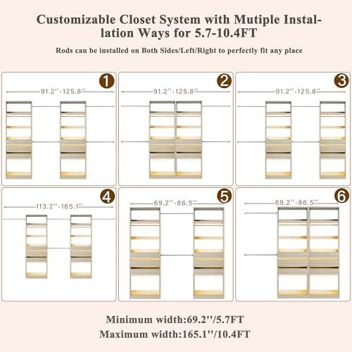 Closet System Set of 2, 5.7-10.4FT Closet Organizer System with 6 Drawers - Image 3