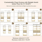 Closet System Set of 2, 5.7-10.4FT Closet Organizer System with 6 Drawers - Image 3