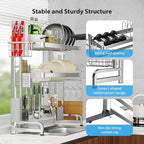 Over The Sink Dish Drainer Drying Rack 3 Tier Adjustable Width - Image 2