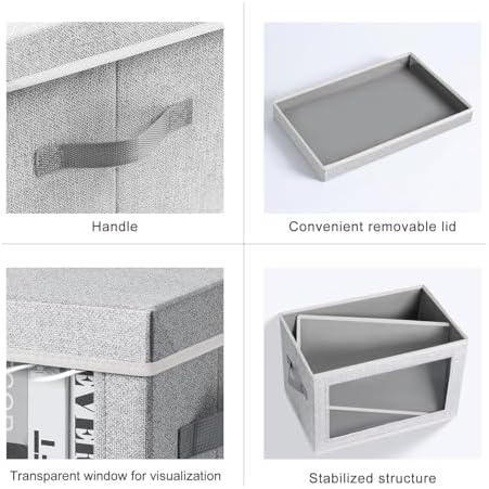 Homsorout Large Storage Baskets Bins with Lids - Stackable Cube Bins for Closet, 3 Pack Windows Organizer Bins, Home Organizers and Storage for Clothes, CD, Towels, Light Grey - Image 7