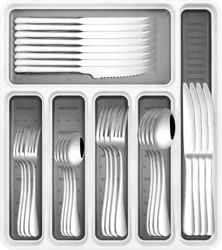 49PCS Silverware Set with Organizer, Silverware Cutlery&Steak Knives for 8 by JUNLIN