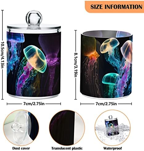 Vnurnrn Plastic Jars with Lid (Glowing Sea Jellyfish), Bathroom Vanity Canisters Storage Organizer for Cotton Balls, Swabs, Pads,Bath Salts, 4 Pack - Image 3
