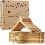 Casafield - 20 Natural Wooden Suit Hangers - Premium Lotus Wood with Notches & Chrome Swivel Hook for Dress Clothes, Coats, Jackets, Pants, Shirts, Skirts - Image 6