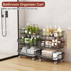 3-Tier Rolling Pantry Cart with Wheels, Stackable Wire Storage Floor Organizer for Kitchen Pantry Snack Shelves, Fruit Basket Stand, Vegetable Storage Rack for Food Snacks Onion Potato, Black, 2 Pack - Image 6