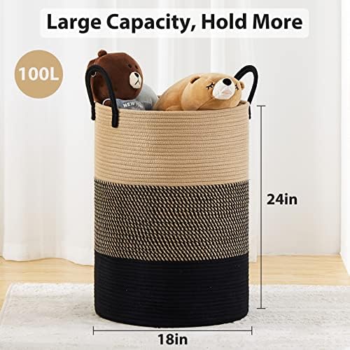 Fiona's magic Woven Laundry Hamper, 100L Tall Blanket Storage-Brown&Black - Image 4