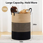 Fiona's magic Woven Laundry Hamper, 100L Tall Blanket Storage-Brown&Black - Image 4