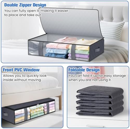 TasticTotes 6 Pack Under Bed Storage Containers, 60L Blanket Storage Bags - Image 4
