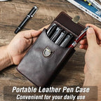 Top Grain Genuine Leather 5 Pen/Pencil Tray Case Organizer, Solid Vintage Design No Logo, Handmade, Brass Plug-in Lock with Drawer, Gift Choice for Man/Woman/Office, Glossy Coffee, 5 Slots - Image 4
