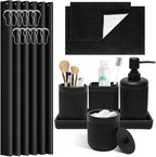 XLHOMO Matte Black Bathroom Sets with Shower Curtain and Rugs, 8-Piece Resin Bathroom Accessories Sets Complete, Soap Dispenser, Toothbrush Holder, Tumbler, Tray & Apothecary Jars Bathroom Essentials by BetterbathroomwithXLHOME