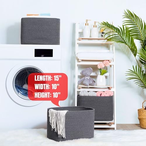 MINTWOOD Design 3-Pack Decorative Woven Storage Baskets for Shelves, Cube Bin Box for Organizing Books, Shoes, Dog Toys, Pantry Closet and Living Room Organizer, Charcoal Gray - Image 6