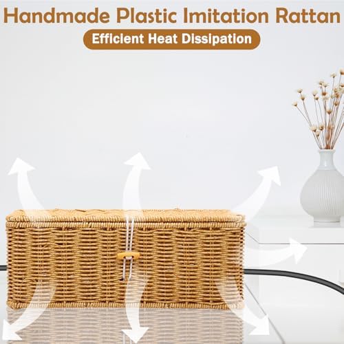 2PCS Cable Management Box, Handmade Rattan Cable Organizer Cord Basket - Image 6