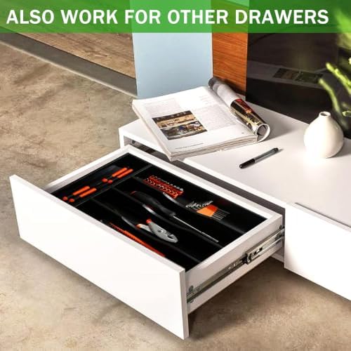 Greenual 2 Pack Black Silverware Organizer 10 In Utensil Organizer Silverware Tray for Drawer Cutlery Flatware Organizer for Kitchen Bamboo Wood - Image 5