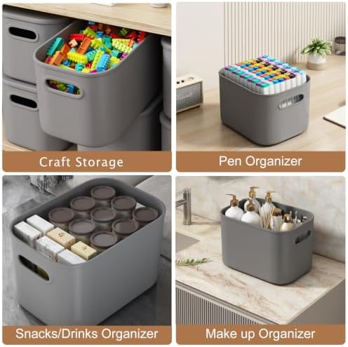 ORGIDOL 8 Pack Dark Grey Storage Bins with Lids Stackable Storage Container for Organizing, Storage Boxes with Handle for Shelves, Cute Organizer Bins for Craft, Snacks, 9.85x6.9x5.7 inch - Image 6
