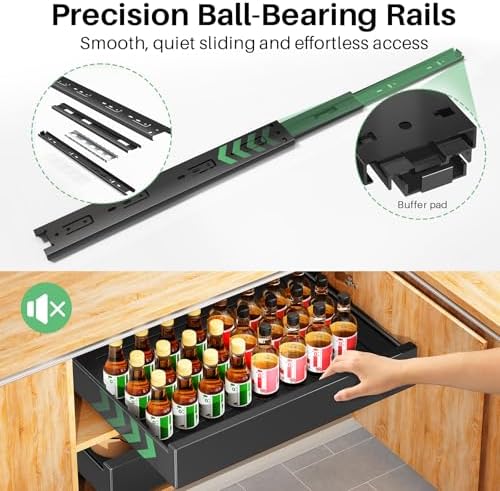 Pull Out Cabinet Organizer with Nano Adhesive, Heavy Duty Full-Extension Slide-Out Drawer for Kitchen Cabinet Organizers and Storage, No Drill Roll out Pantry Shelf, 18.5"W x 16.9"D x 3.1"H , Black - Image 4