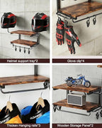 Motorcycle Helmet Holder Wall Mount, 2 Tier Helmet Rack with 2 Hat Stands - Image 5