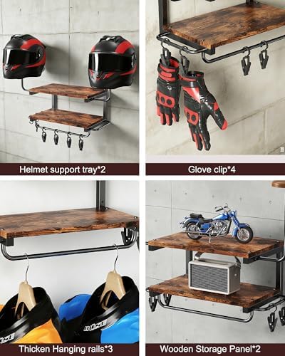Motorcycle Helmet Holder Wall Mount, 2 Tier Helmet Rack with 2 Hat Stands - Image 5