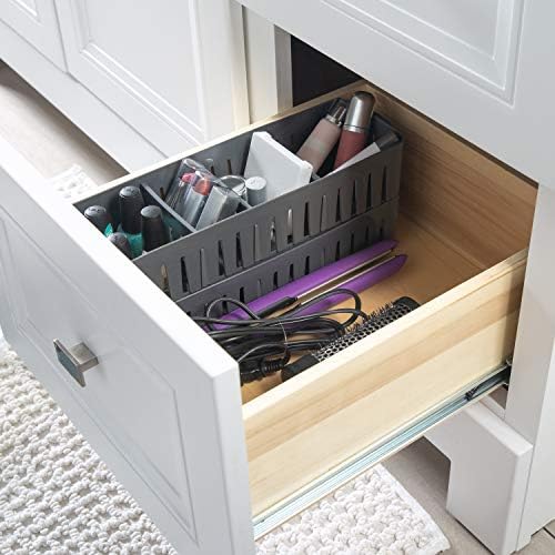 Simplify 2 Pack 4 Compartment Stackable Bin with Adjustable Dividers | Drawer Organizer | Storage Basket | Good for Office | Desk Supplies | Dorm |Bathroom | Accessories | Make Up | Grey - Image 6