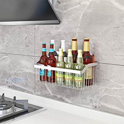2PCS Kitchen Storage Metal Wire Fruit Basket - SUS304 Stainless steel Organizer Storage Bin Baskets for Bathroom - Space Saving Design for Pantry Organization, Spice Rack,Self Adhesive（Silver） - Image 4