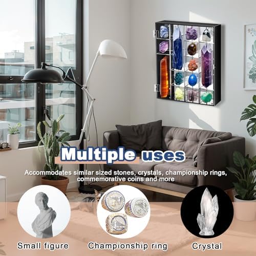 Cinnvoice Rock Display Case 20 Grids,Black Border,Square - Image 6