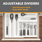 SpaceAid 2.5" High Bamboo Silverware Drawer Organizer with Labels, Kitchen Utensil Expandable Tray Holder for Flatware, Cutlery, Spoon and Knives Drawer Storage Organization (White) - Image 3