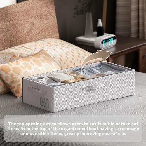 CYhom 3Pcs Under Bed Storage Bins with Metal Frame - Shoe Organizer for Closet with Clear Cover Oxford Fabric Sturdy Underbed Container Foldable Stackable Clothes Organizer (Grey, 23.5x15.7x6.3) - Image 2