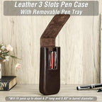 Top Grain Genuine Leather 3 Pen/Pencil Tray Case Holder, Minimalist Fashion Design, Handmade, Magnetic Closing with Drawer Design, Gift Choice for Man/Woman/Office, Glossy Coffee, 3 Slots - Image 3